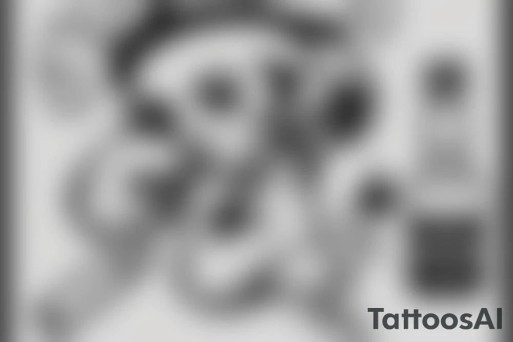 Gnome smoking a cigarette with a bottle of jack daniels in his hand tattoo idea
