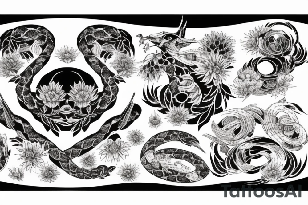 Viper surrounded by chrysanthemum tattoo idea