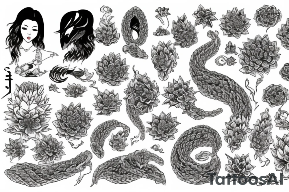 Viper surrounded by chrysanthemum tattoo idea