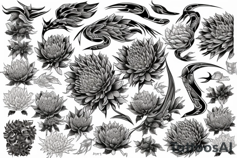 Viper surrounded by chrysanthemum tattoo idea