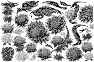Viper surrounded by chrysanthemum tattoo idea
