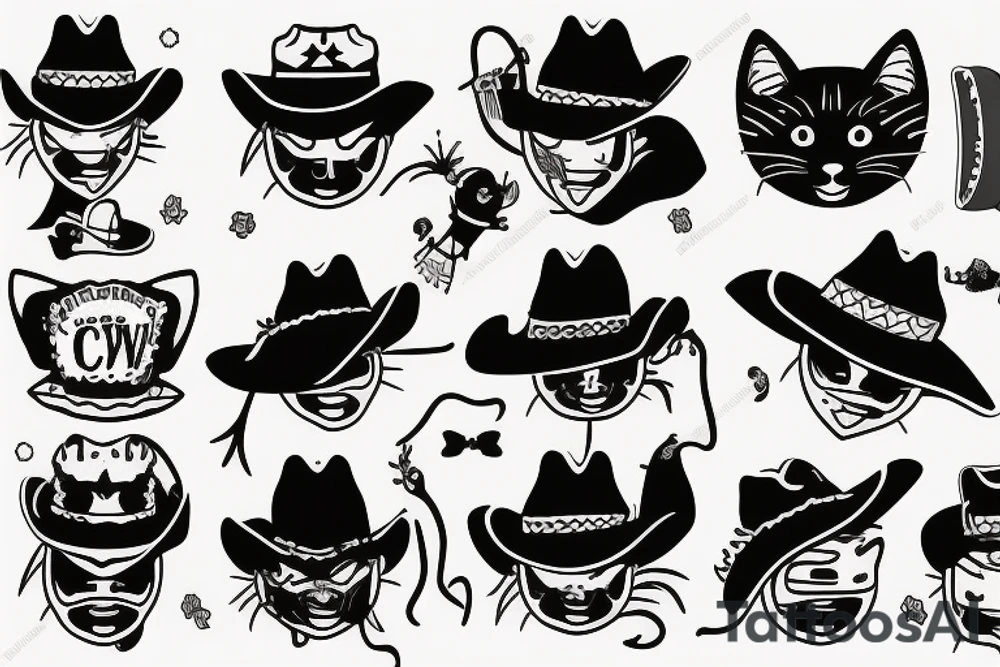Black cat with a cowboy hat tattoo idea
