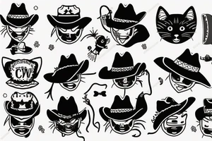 Black cat with a cowboy hat tattoo idea