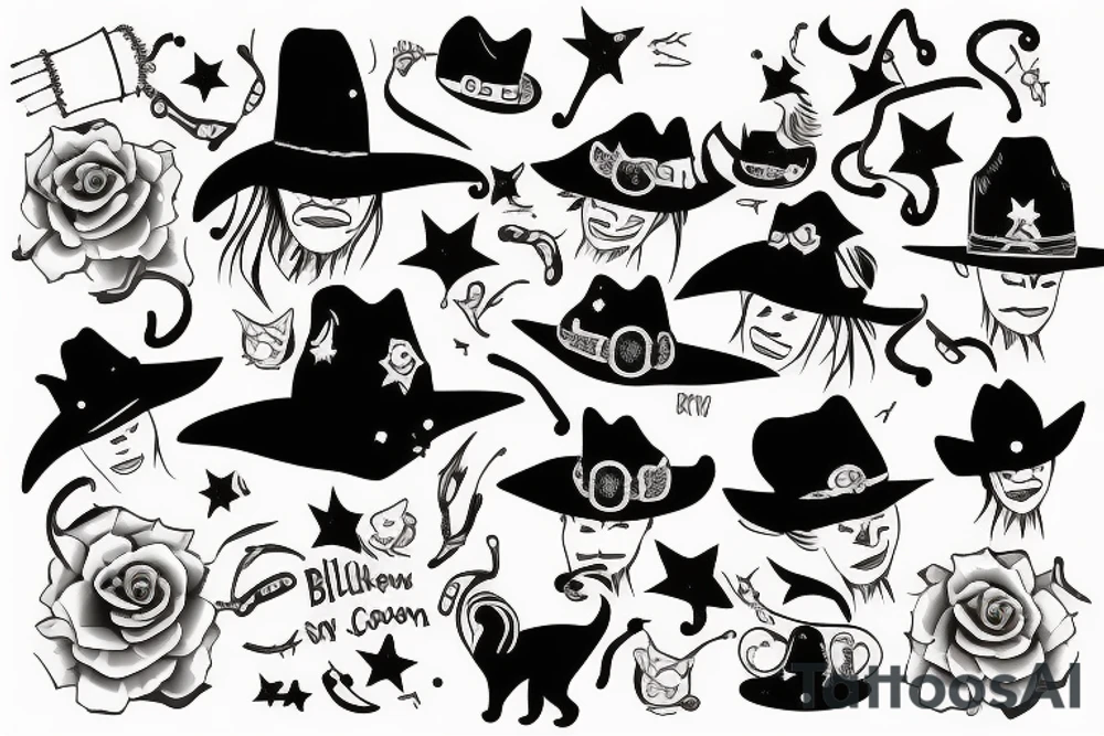 Black cat with a cowboy hat tattoo idea
