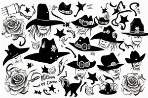 Black cat with a cowboy hat tattoo idea