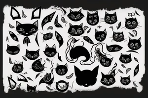 Black cat and bat tattoo idea