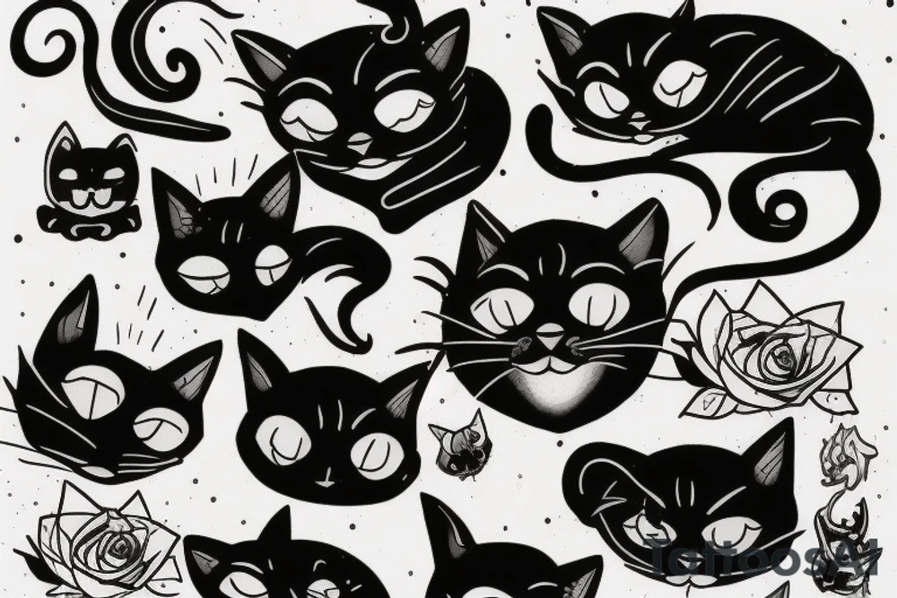 Black cat and bat tattoo idea