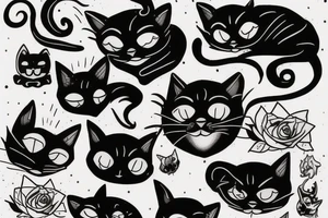 Black cat and bat tattoo idea