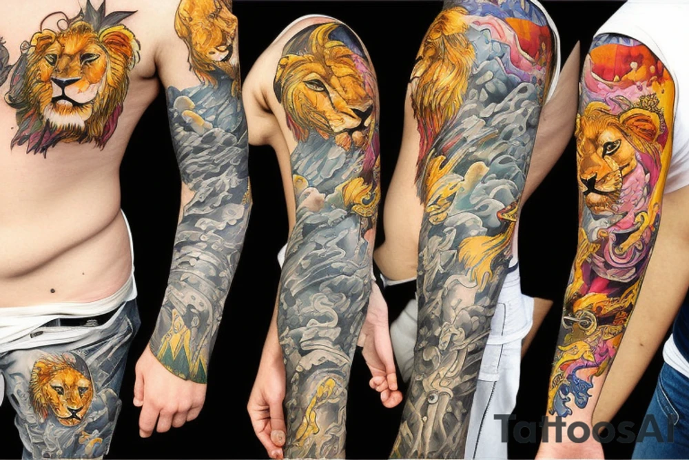 Lion,mountains tattoo idea