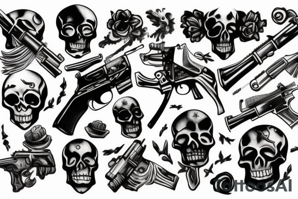 skeleton,gun tattoo idea