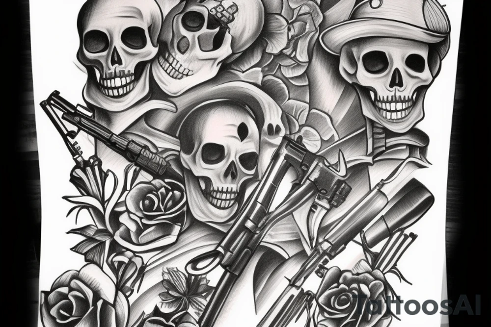 skeleton,gun tattoo idea