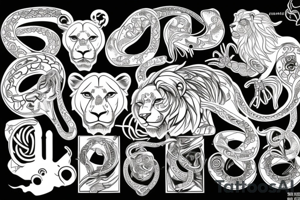 lion with a heart and snake tattoo idea