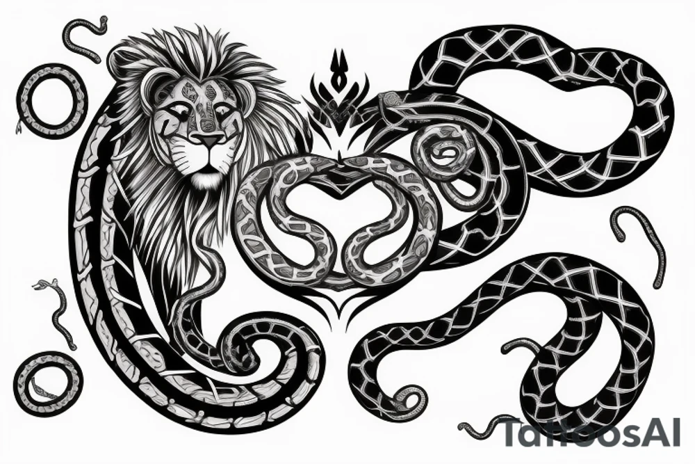 lion with a heart and snake tattoo idea