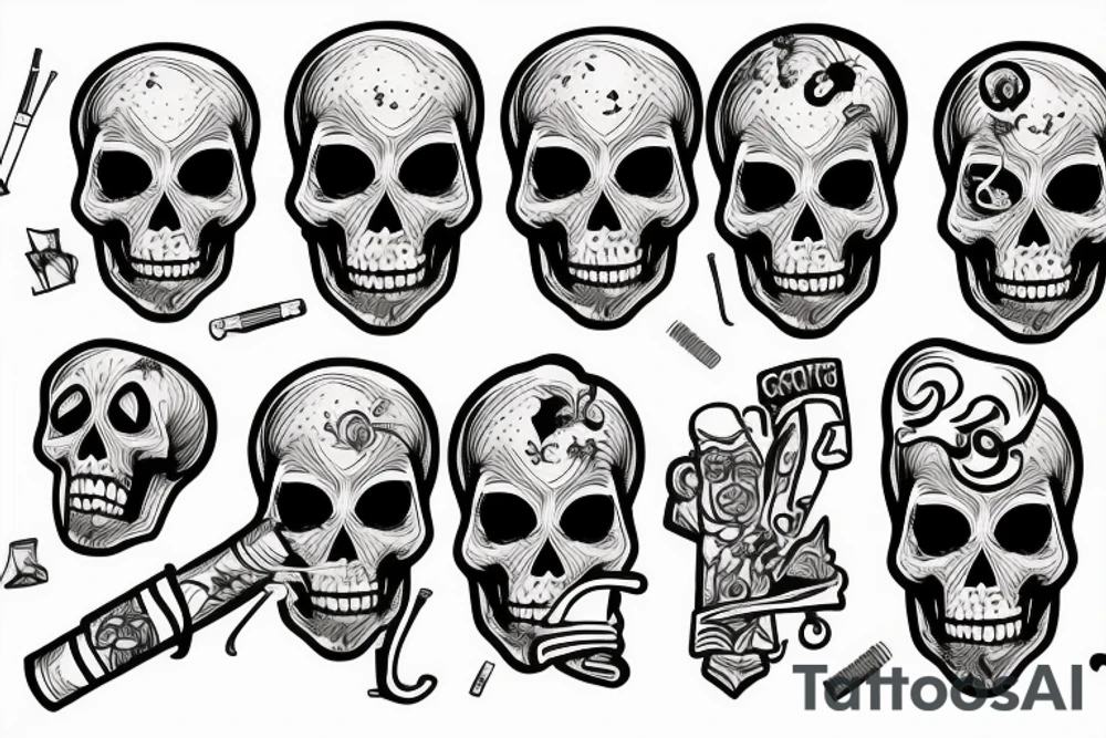 skeleton,smoke,cigarette tattoo idea