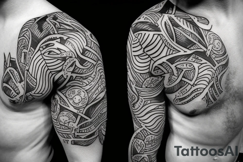Travelling, jungle, forest tattoo sleeve tattoo idea