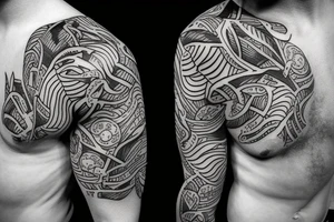 Travelling, jungle, forest tattoo sleeve tattoo idea