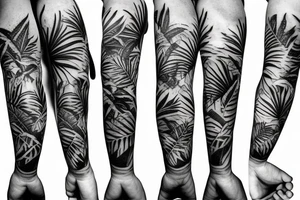 Travelling, jungle, forest tattoo sleeve tattoo idea