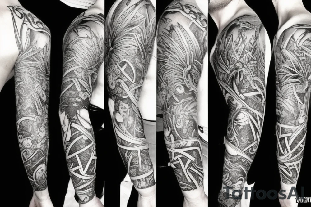 bali, scotland, jungle, forest, adventure sleeve tattoo idea