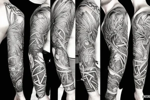 bali, scotland, jungle, forest, adventure sleeve tattoo idea