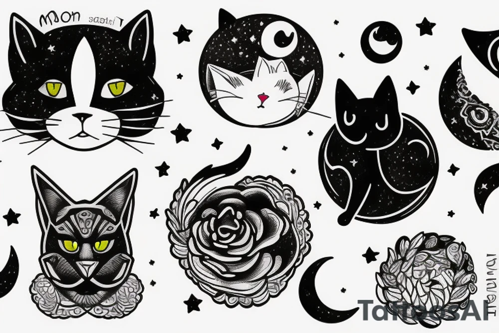 Moon with a cat tattoo idea