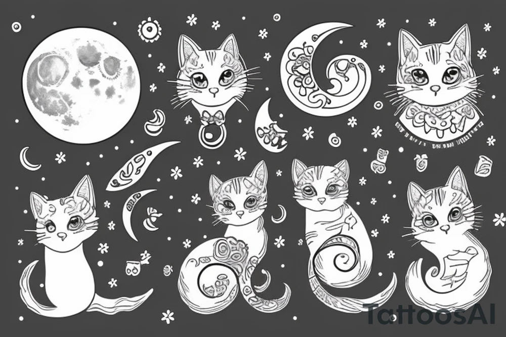 Moon with a cat tattoo idea