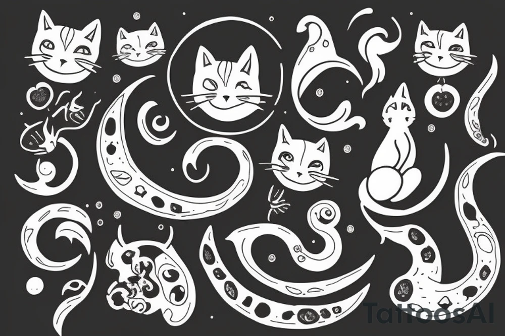 Crescent with a cat tattoo idea