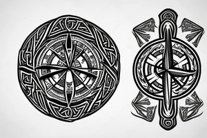 Yggdrasil, Vegvisir, The helm of Awe, Valknut, nordic compass and Runes M and L on arm tattoo idea