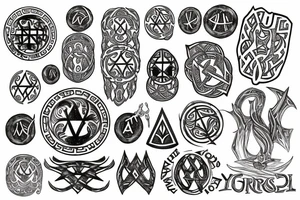 Yggdrasil, The helm of Awe, Vegvisir and Nordic Runes L and M combined tattoo idea