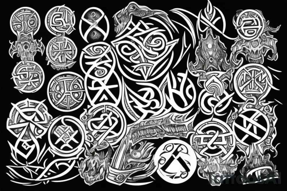 Yggdrasil, The helm of Awe, Vegvisir and Nordic Runes L and M combined tattoo idea