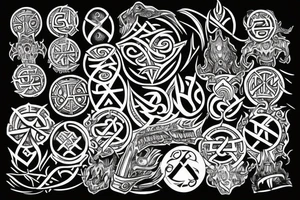 Yggdrasil, The helm of Awe, Vegvisir and Nordic Runes L and M combined tattoo idea
