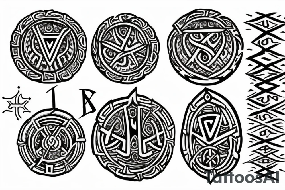 Yggdrasil, The helm of Awe, Vegvisir and Nordic Runes L and M combined tattoo idea