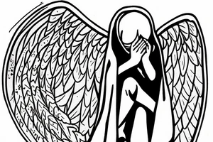 Angel in a hoodie crying wearing a cross tattoo idea