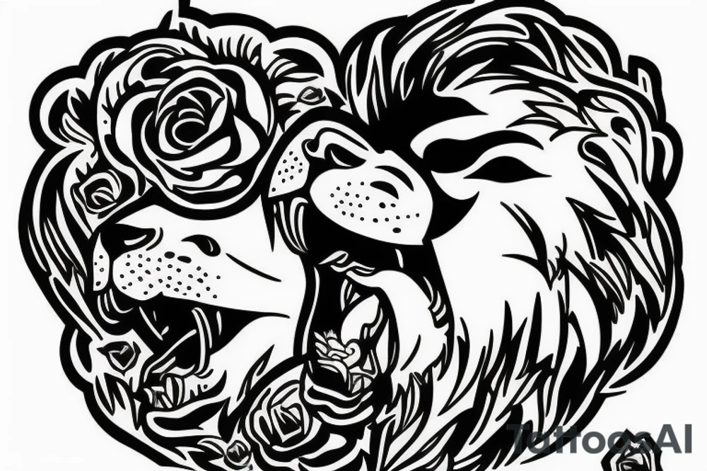lion taking a rose in his mouth tattoo idea