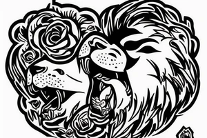 lion taking a rose in his mouth tattoo idea