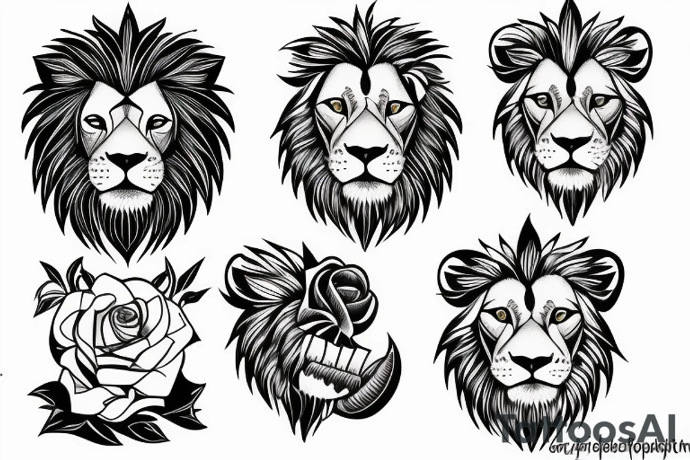 lion taking a rose in his mouth tattoo idea