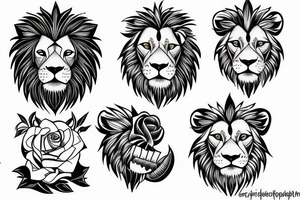 lion taking a rose in his mouth tattoo idea