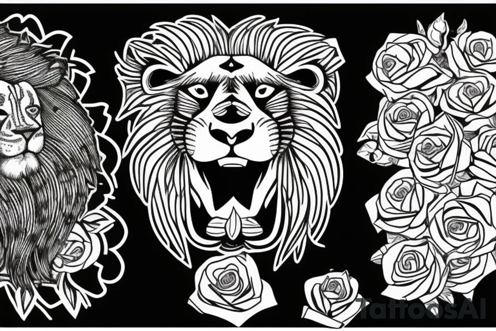 lion taking a rose in his mouth tattoo idea