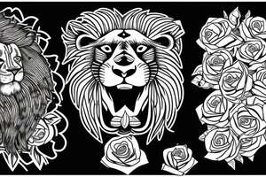 lion taking a rose in his mouth tattoo idea