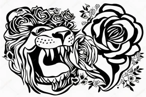 lion taking a rose in his mouth tattoo idea