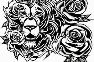 lion taking a rose in his mouth tattoo idea