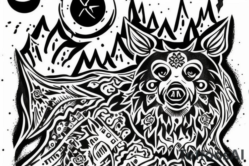 Slavic bear volcano tattoo idea