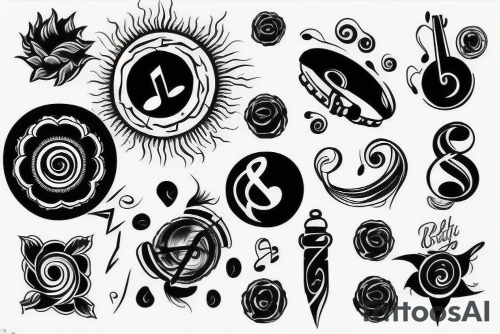 Sun sky music tattoo idea