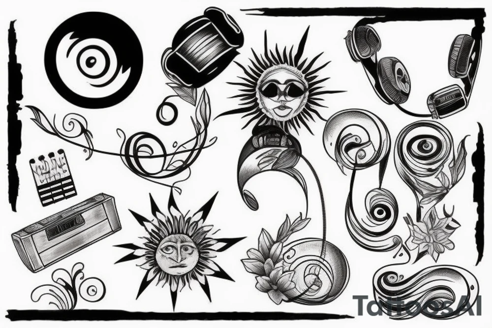 Sun rise with music tattoo idea