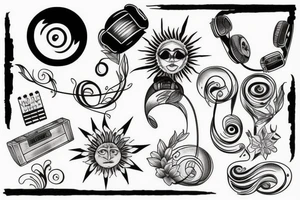 Sun rise with music tattoo idea