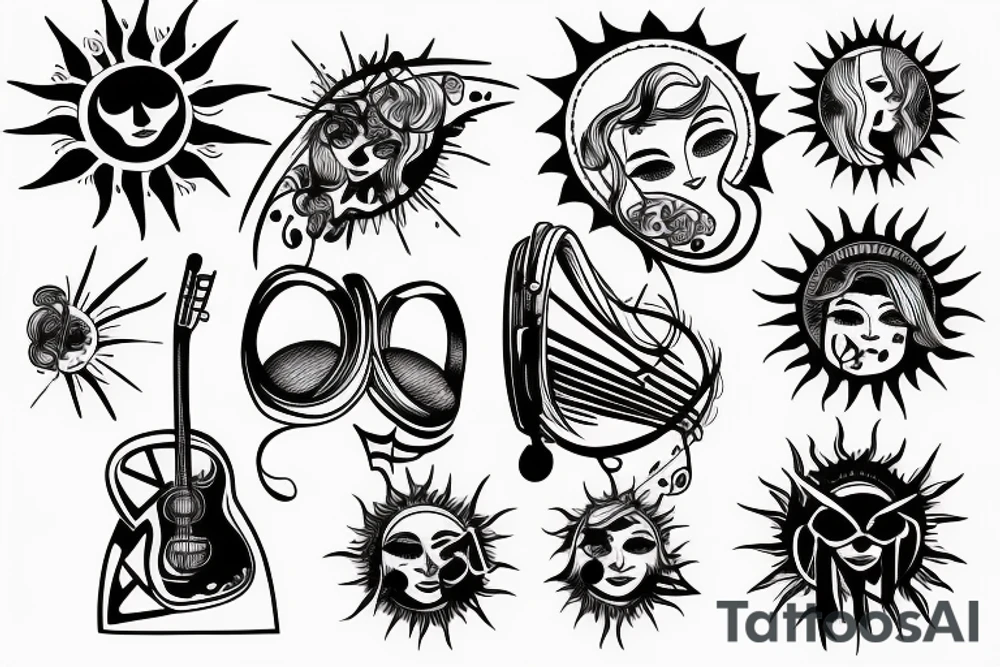Sun rise with music tattoo idea