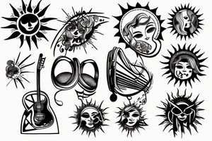 Sun rise with music tattoo idea
