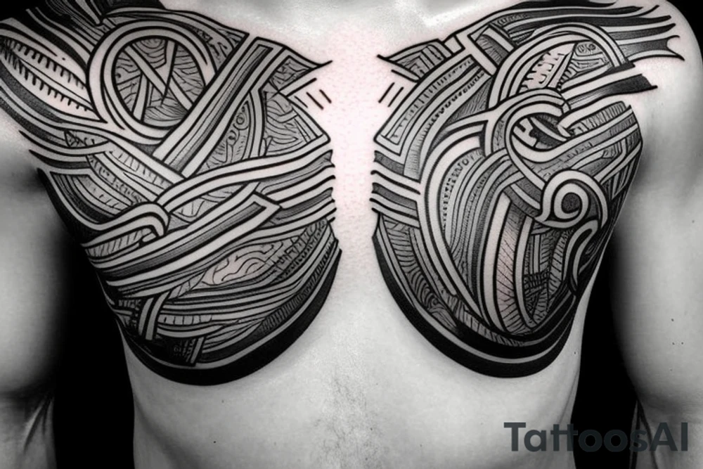 Branches on chest with symbols tattoo idea
