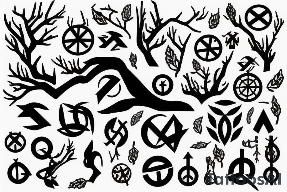 Branches on chest with symbols tattoo idea