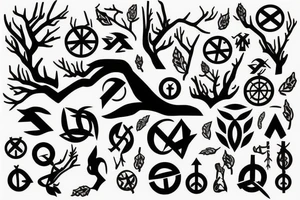 Branches on chest with symbols tattoo idea
