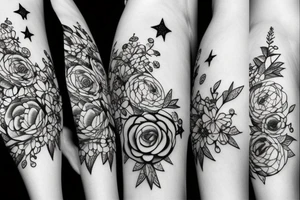 Peonies, twinkles and stars tattoo idea